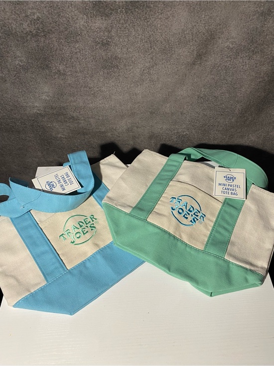Trader Joe'S Handbags - Trader Joe’s Mini Pastel Canvas Tote - Aqua and Mint